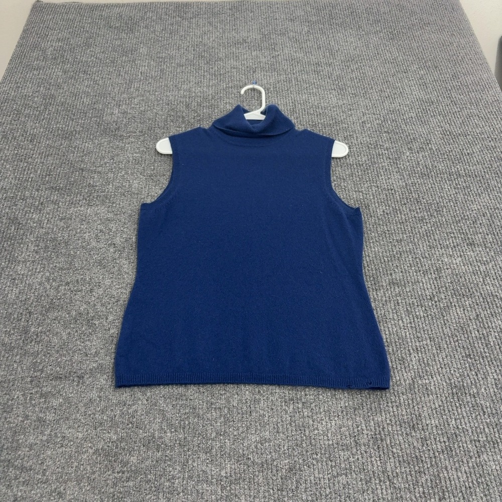 Vintage Cashmere Sweater Vest Womens L Blue Cashmere Sleeveless Turtleneck